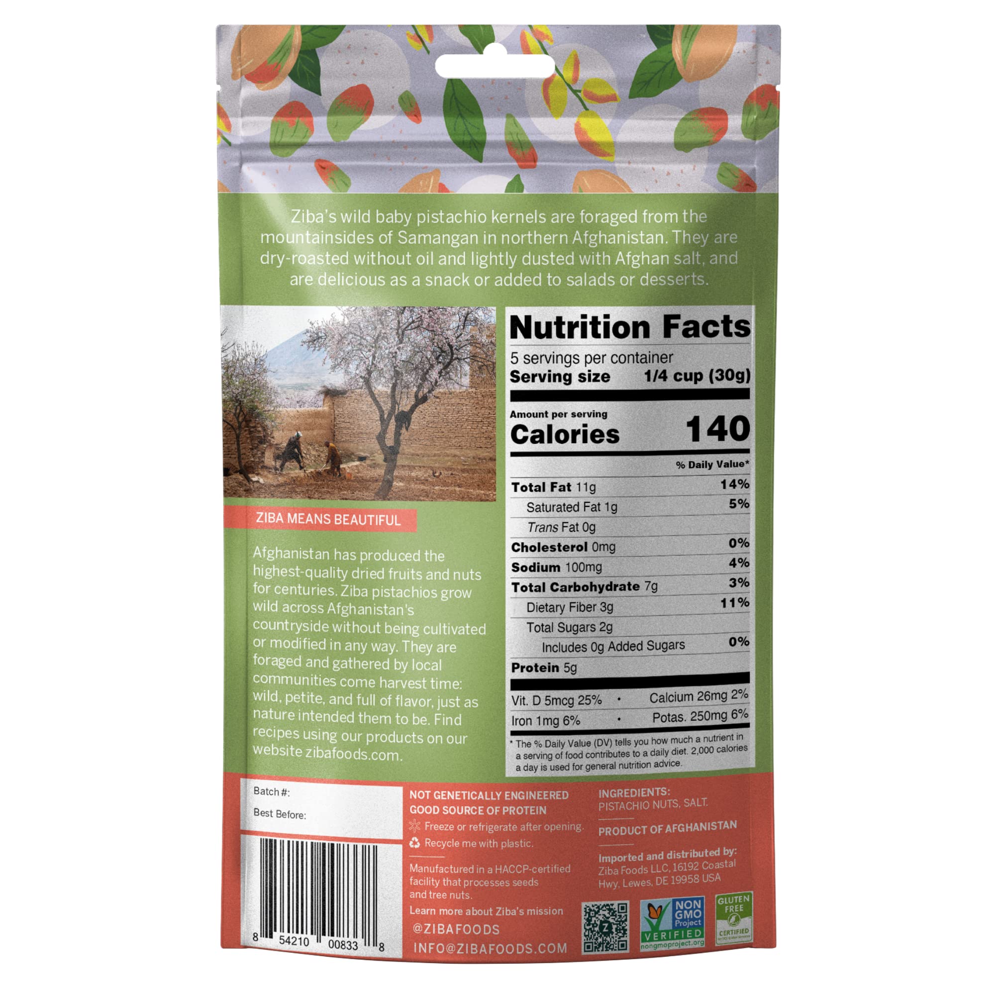 Ziba Foods Wild-Grown Baby Pistachio Kernels | Non-GMO, Vegan, Gluten Free Snack, Nuts | Wild Grown, Dry Roasted & Salted | Healthy, Delicious Snack