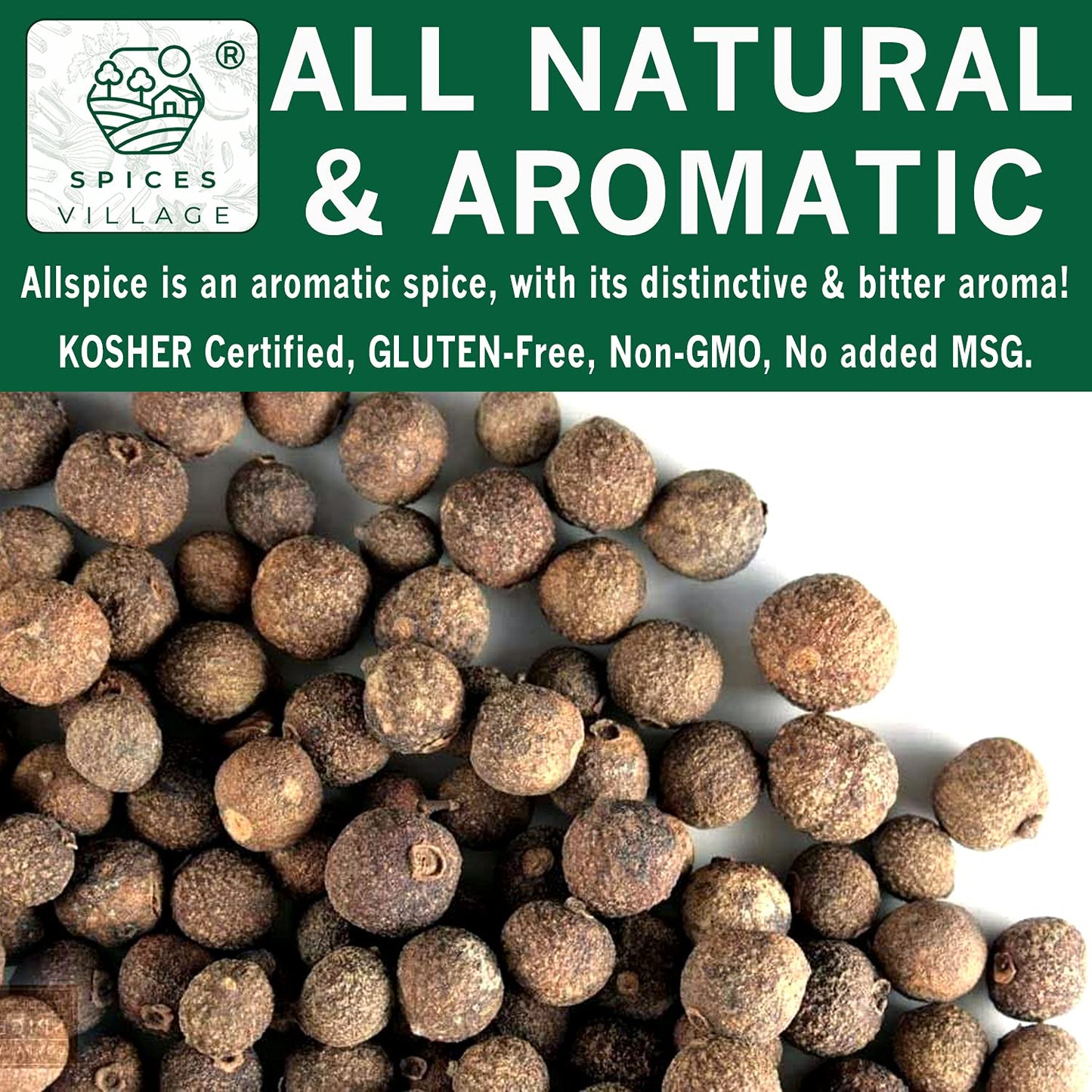 SPICES VILLAGE Allspice Berries Whole, Pimento Seeds, Natural Allspice for Cooking, Pickling Seasoning, 8 oz, Pimienta Dulce Malagueta, Kosher, Gluten