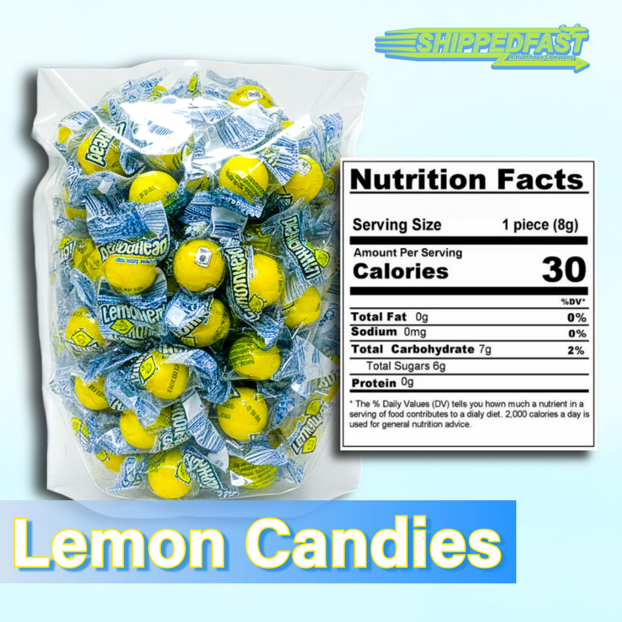 Lemon Candy. Hard Candies Individually Wrapped Heads Bulk. Natural Lemon Flavor. (1 Pound Bag) Net Wt. 16oz.