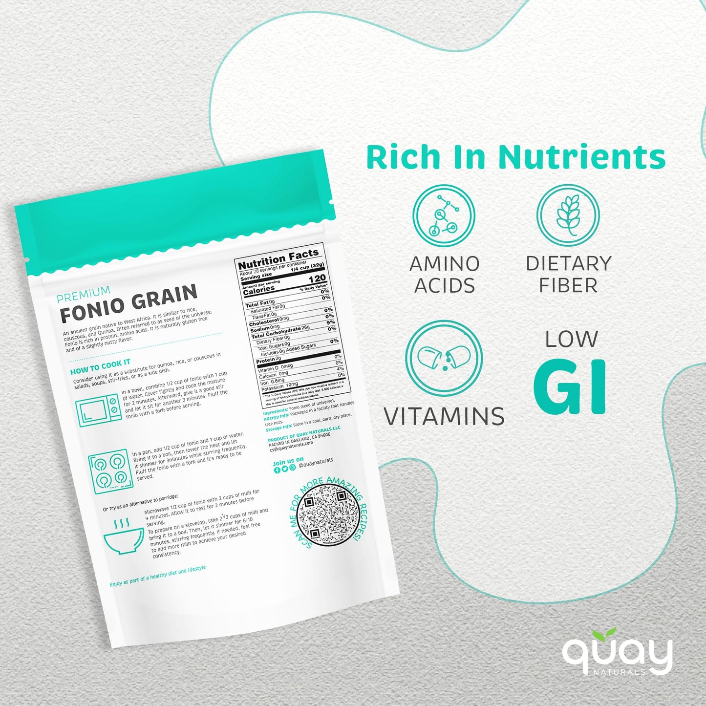 Quay Naturals Fonio Super-Grain - African Ancient Superfood Grain - Substitute & Alternative for Couscous, Quinoa & Rice - Gluten Free & Non GMO