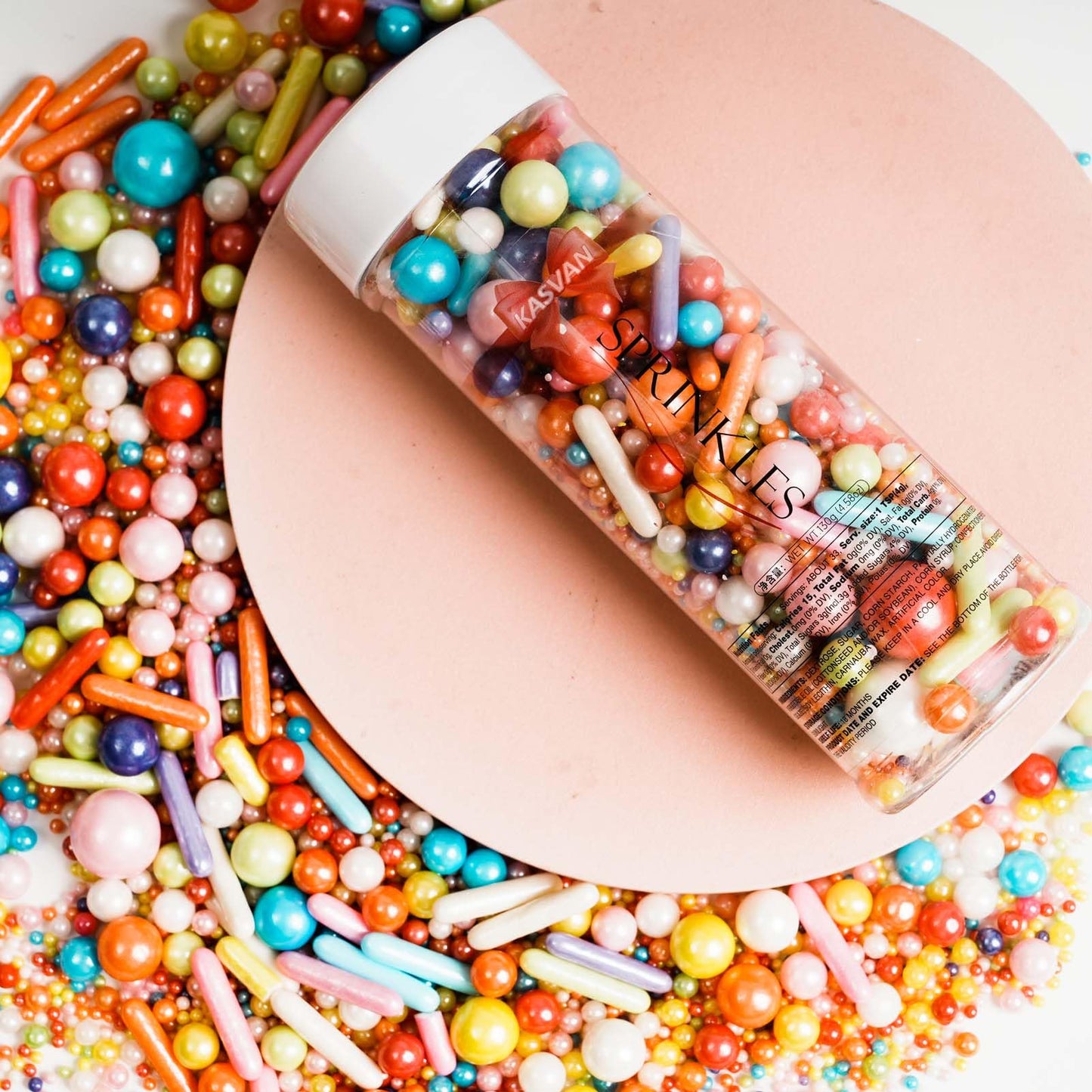Kasvan Rainbow Pearl Sugar Sprinkles - Edible Mixed Candy Pearls 130g/4.58 Oz, Mix Size, Baking Cake Decorations, Ice Cream Toppings and Cookie