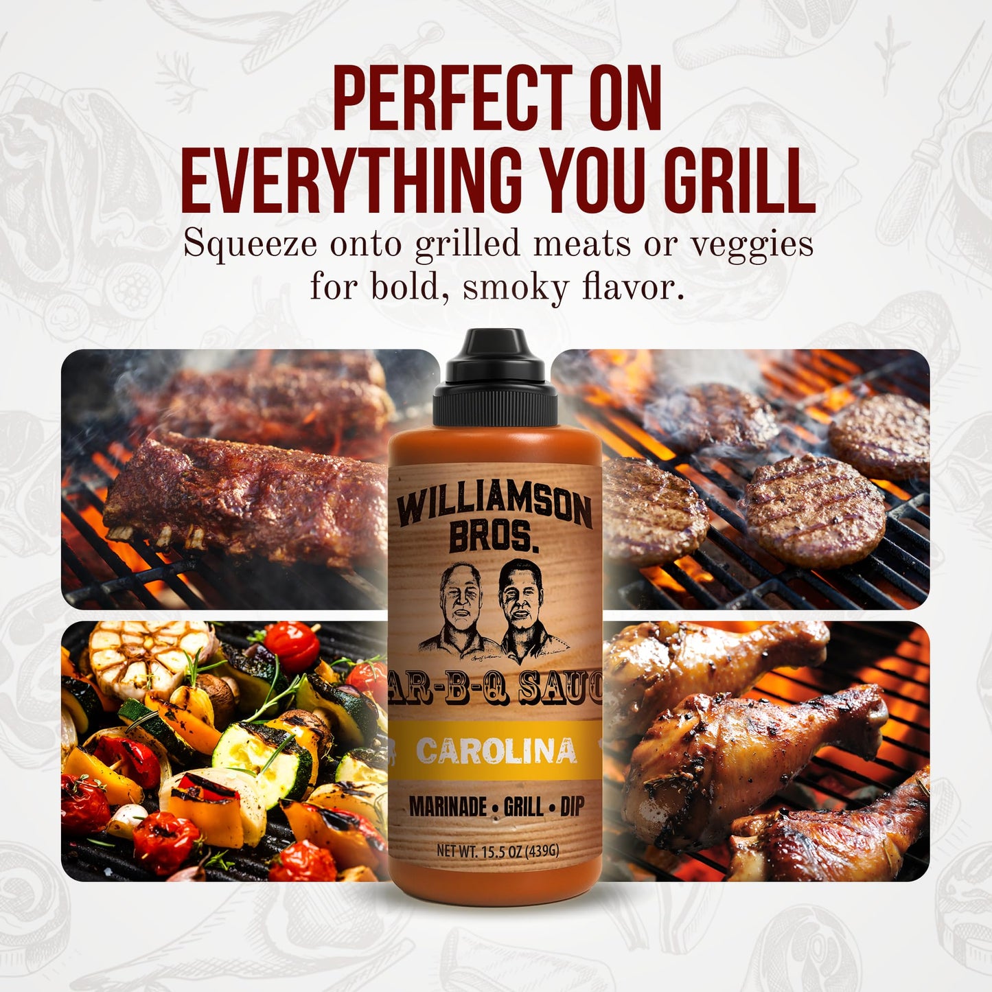 Williamson Bros - Classic Carolina BBQ Sauce | Mustard Barbeque Fusion, Gluten-Free, No High Fructose Corn Syrup, 15.5 oz