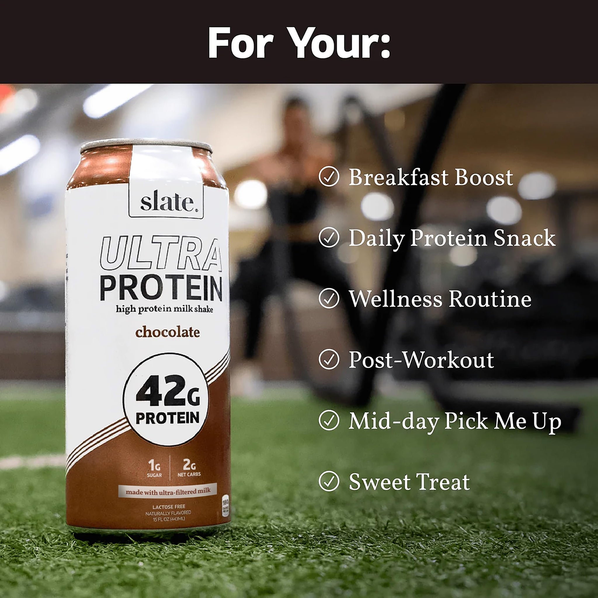 Slate Milk - Ultra Protein Shake - Chocolate - 42g Protein, 1g Sugar, 190 Calories, 2g Net Carbs - Lactose Free, No Added Sugar - Made with Ultra