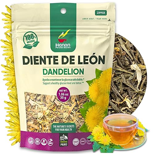 Hanan Dandelion Root Tea Loose Leaf - 100% Natural Diente de León Herbal Tea from Peru, Caffeine-Free Infusion for Digestive Support, Detox, Dried