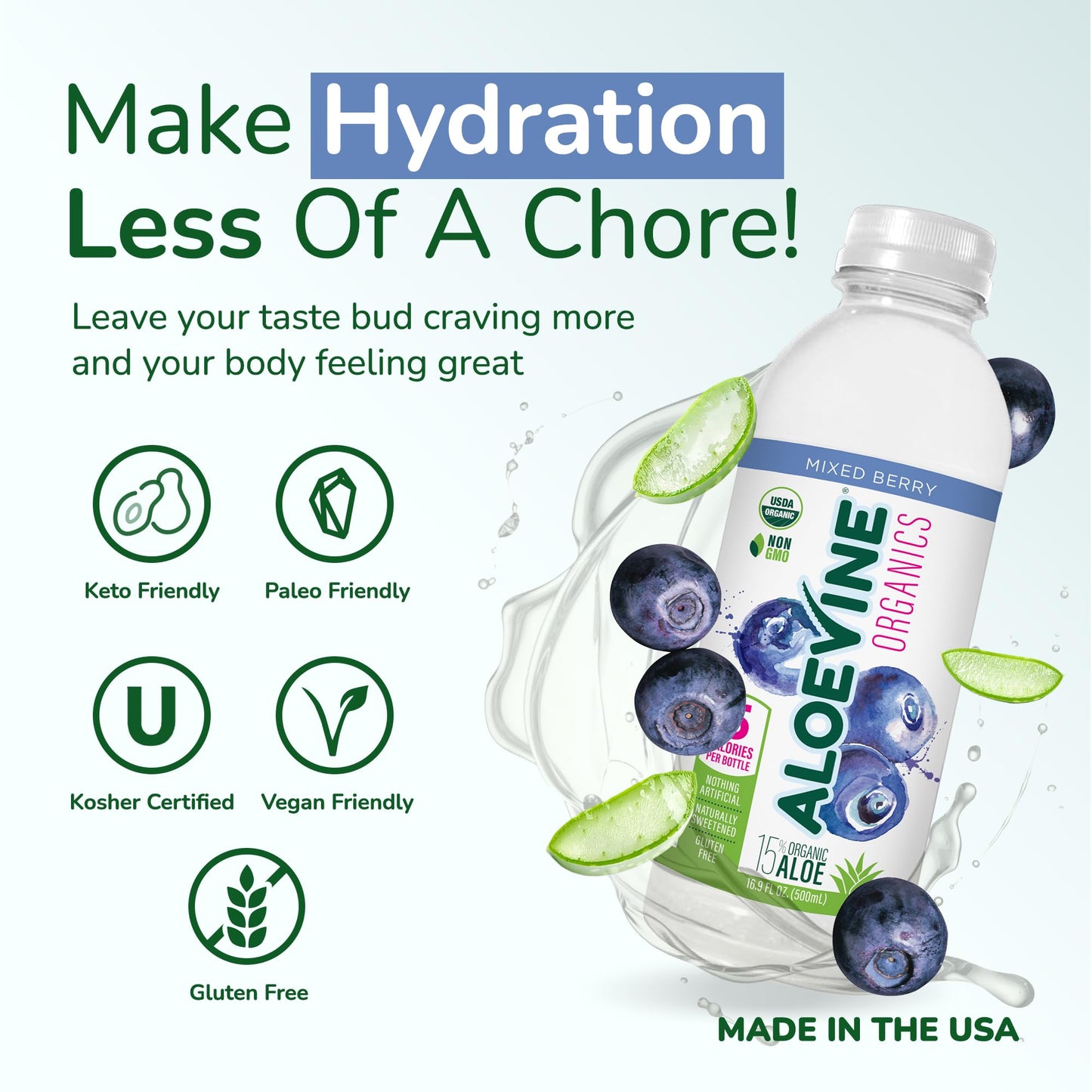 Aloe Vera Juice, No-Pulp Organic Drink, Healthy with Aloe Powder and Lemon Juice, 5 Calories, Low Sugar, No Artificial Ingredients, 16.9 oz, 12 Pack