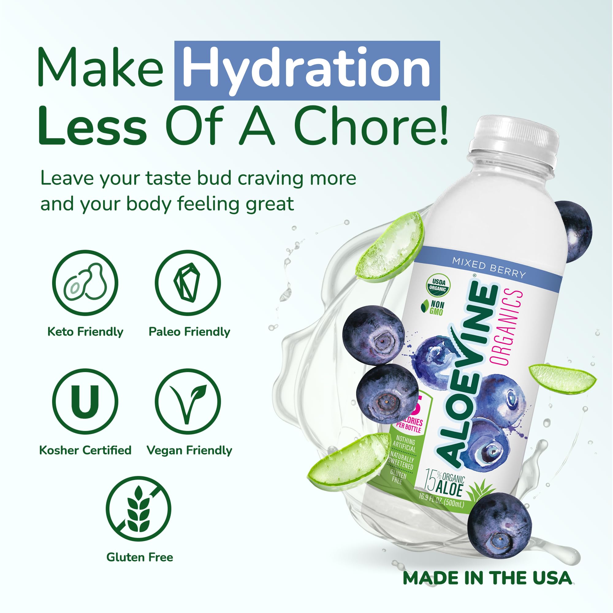 Aloe Vera Juice, No-Pulp Organic Drink, Healthy with Aloe Powder and Lemon Juice, 5 Calories, Low Sugar, No Artificial Ingredients, 16.9 oz, 12 Pack