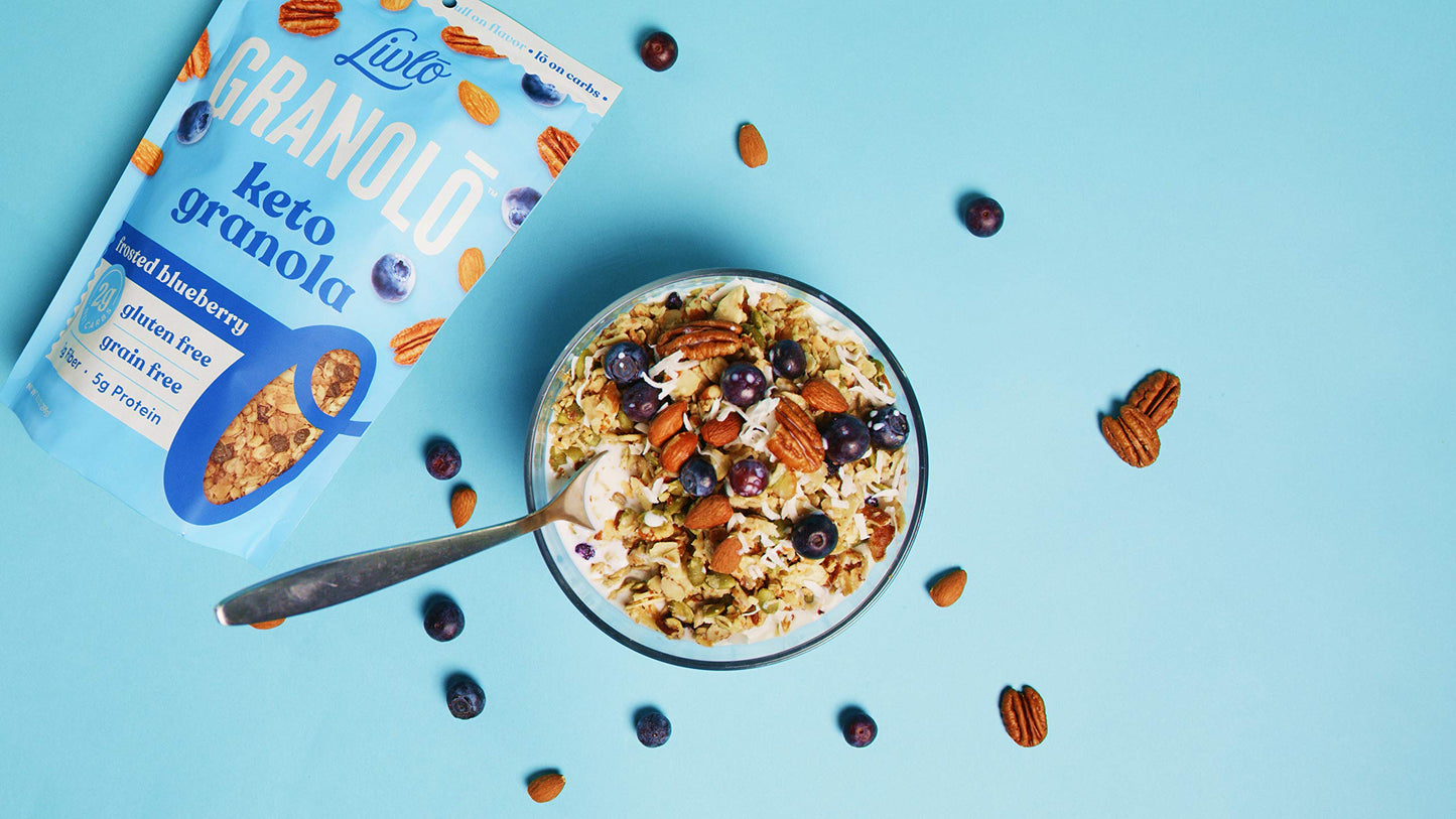 Livlo Keto Nut Granola Cereal - Only 2g Net Carb & Zero Added Sugar - Low Carb, Grain Free & Gluten Free Healthy Snack - Frosted Blueberry, 10.5 oz (3