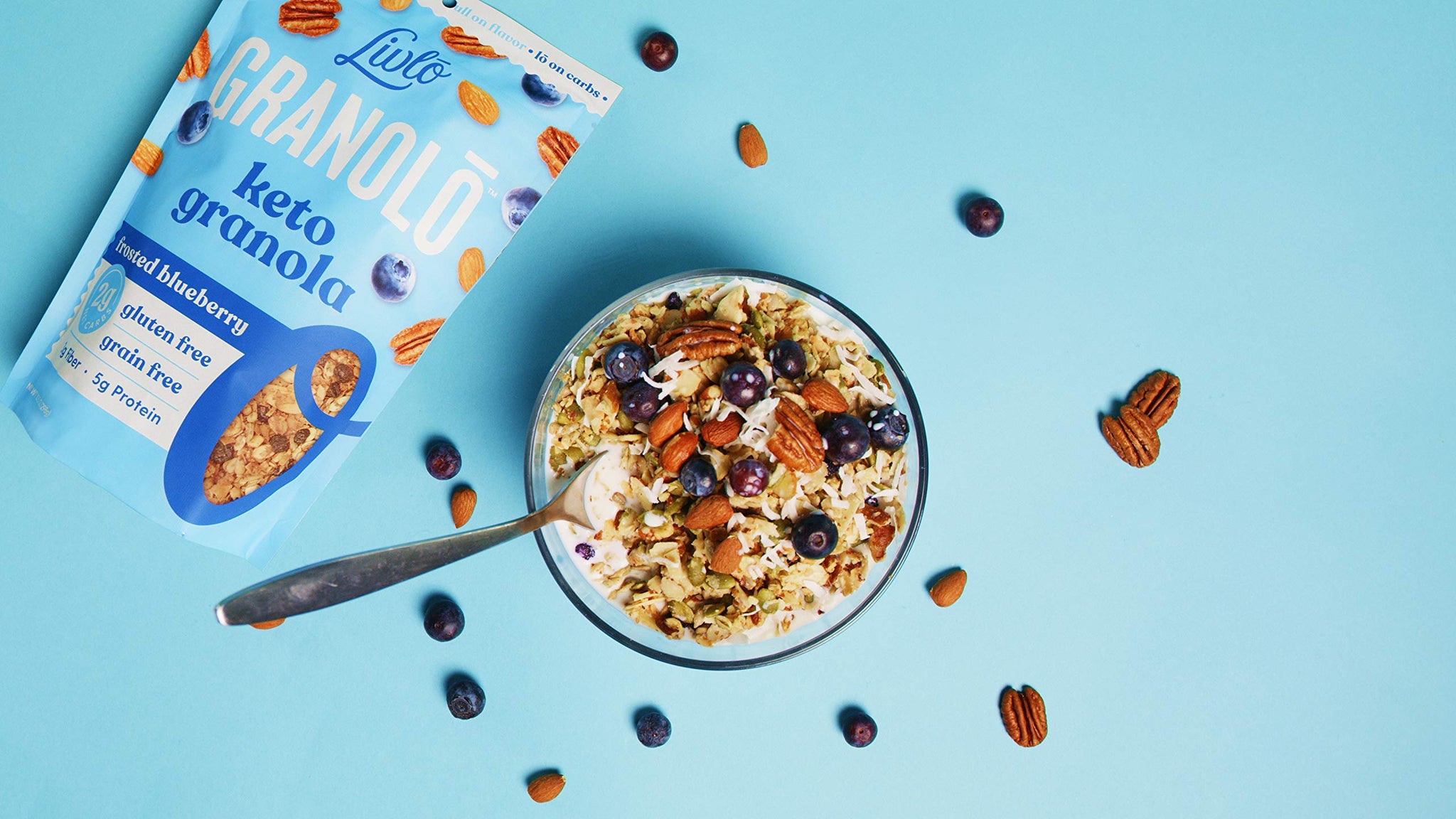 Livlo Keto Nut Granola Cereal - Only 2g Net Carb & Zero Added Sugar - Low Carb, Grain Free & Gluten Free Healthy Snack - Frosted Blueberry, 10.5 oz (3