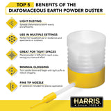 HARRIS Diatomaceous Earth Powder Duster with 6 Inch Extension Nozzle, for Easier Application of DE in Home & Outdoor Lawn and Garden Use