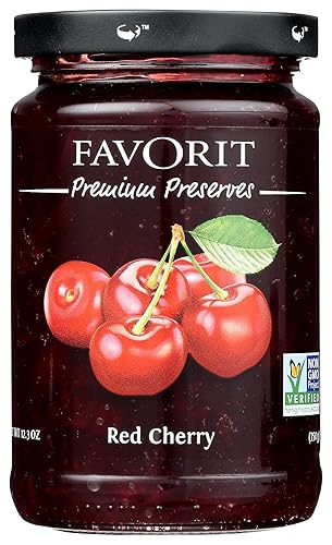 Favorit Red Cherry Preserve - Premium Fruit Preserve with Sweet & Tart Flavor | Perfect for Breakfast & Baking | 12.3 oz Jar