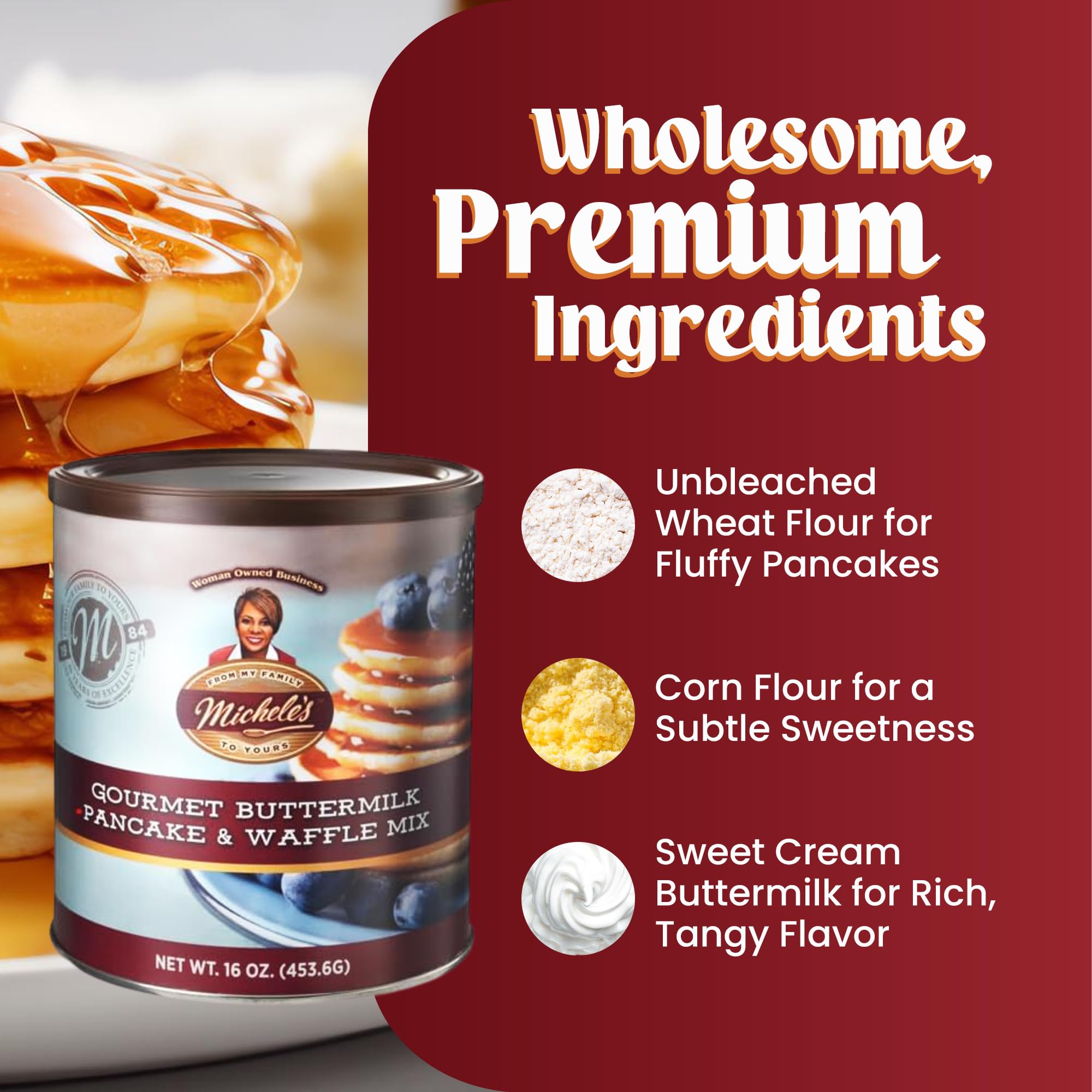 Michele’s Gourmet Buttermilk Waffle and Pancake Mix, 16 oz | Perfect for Mini Pancakes | Just Add Water for Fluffy Pancakes & Waffles | Ideal Gift for Foodies & Breakfast Lovers