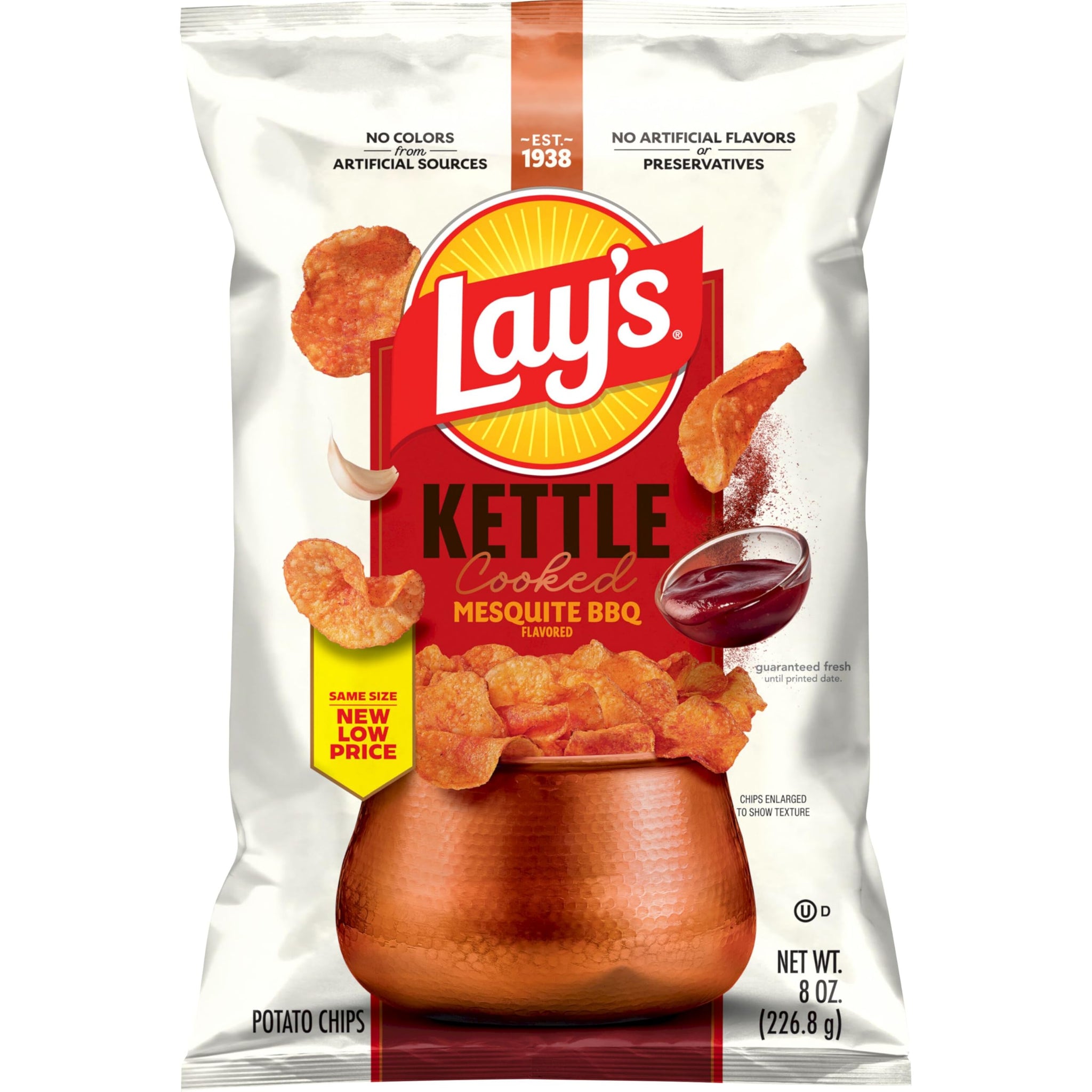 Lay's Kettle Cooked Mesquite Barbecue Flavored Potato Chips, 8 Oz