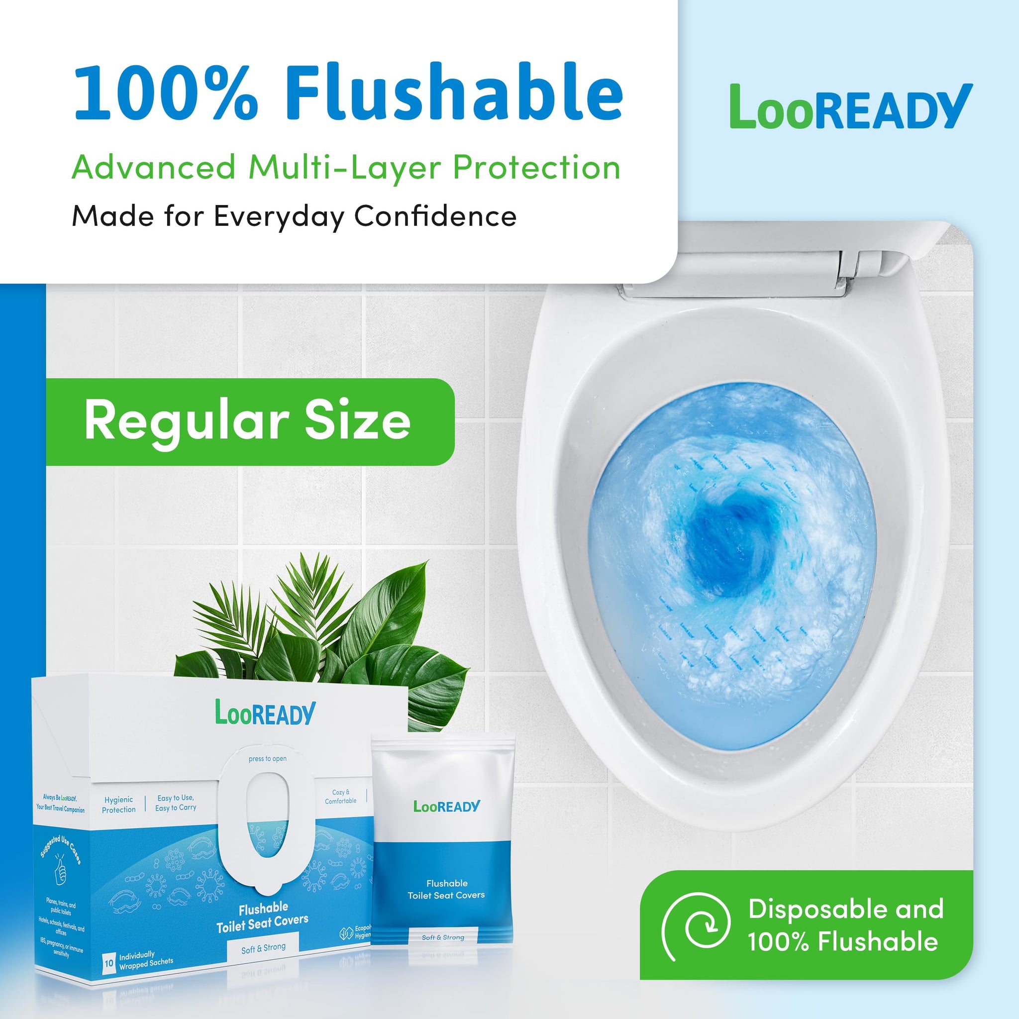 Toilet Seat Covers Disposable Flushable - Regular Size (16x19”) - Travel Size Individually Wrapped, Soft & Strong, Pocket Size, for Public Restrooms