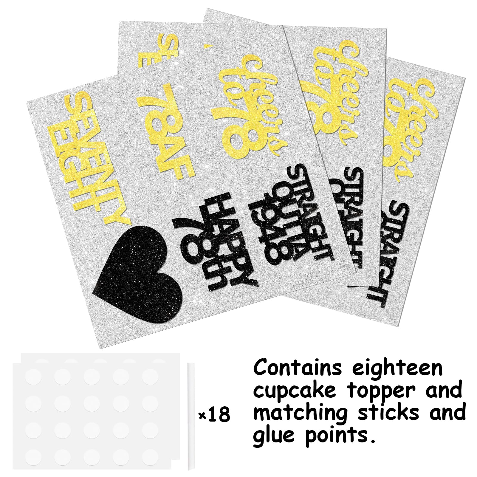 18pcs Black Gold Glitter Dessert Cupcake Pick for Straight Outta 1948 Cheer to 78 Years Old Theme Decor Supplies Happy 78th Birthday Party Decoration
