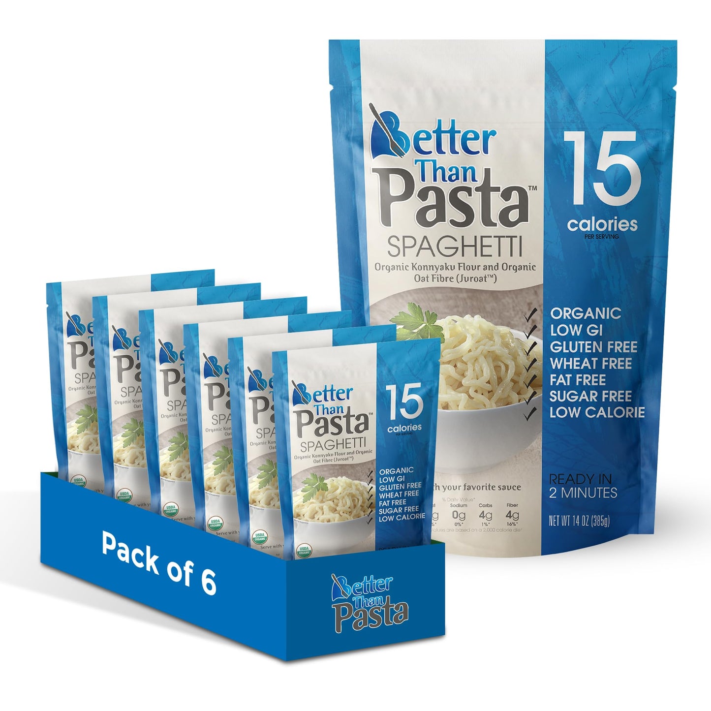 Better Than Pasta Organic Shirataki Spaghetti - USDA Organic, Zero Net Carbs, Keto & Diabetic Friendly, Gluten-Free, Low-Calorie, Plant-Based