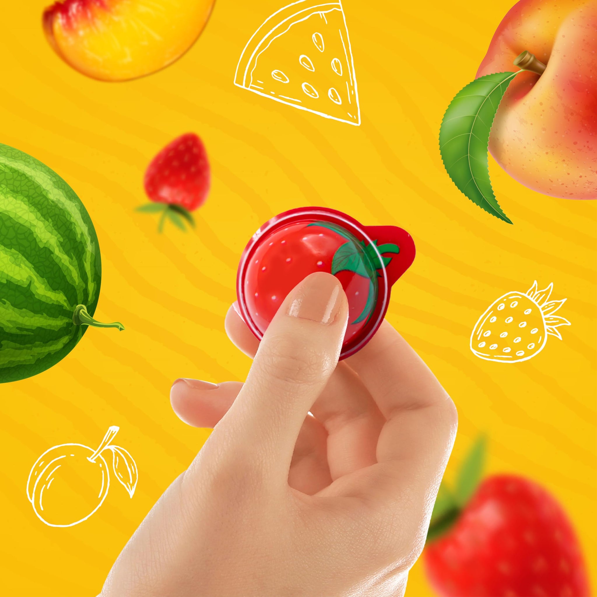 Fruit Gummy Balls Mix - 19 Ounce Jar (30 Count) - Jelly Filled Gummies - Individually Wrapped Gummy Candy - Watermelon, Strawberry, Peach - Chewy