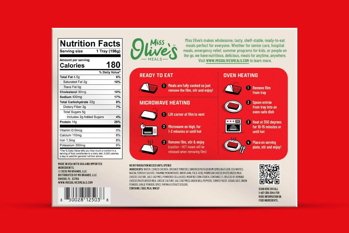 Miss Olive's Ready Meals Shelf Stable Chicken Pasta Parmesan, 3 Pack, 7oz