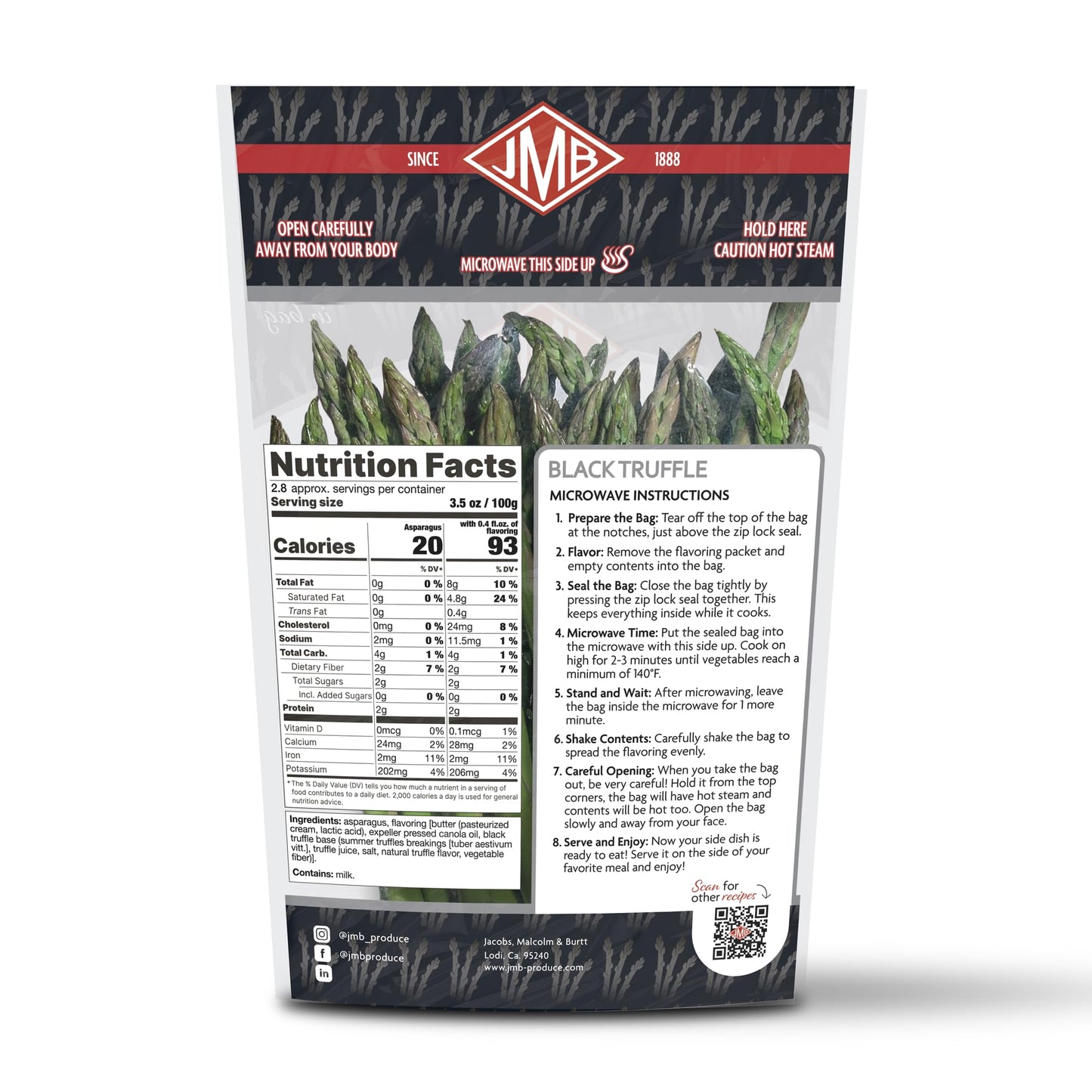 JMB Produce Side Dish Steamers - Asparagus Lemon Garlic - Asparagus Black Truffle - 4 Count