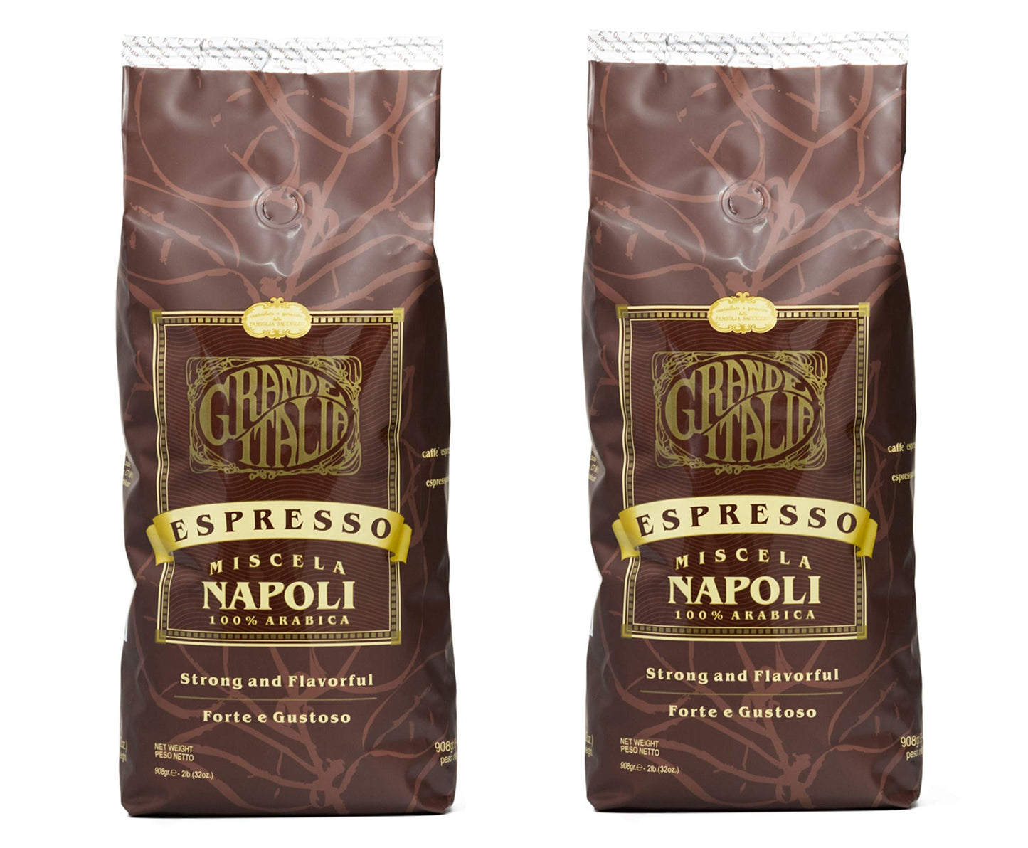 Grande Italia Espresso; Small Batch Artisan Roasted Miscela Napoli, 2 Lbs. (Pack of 2)
