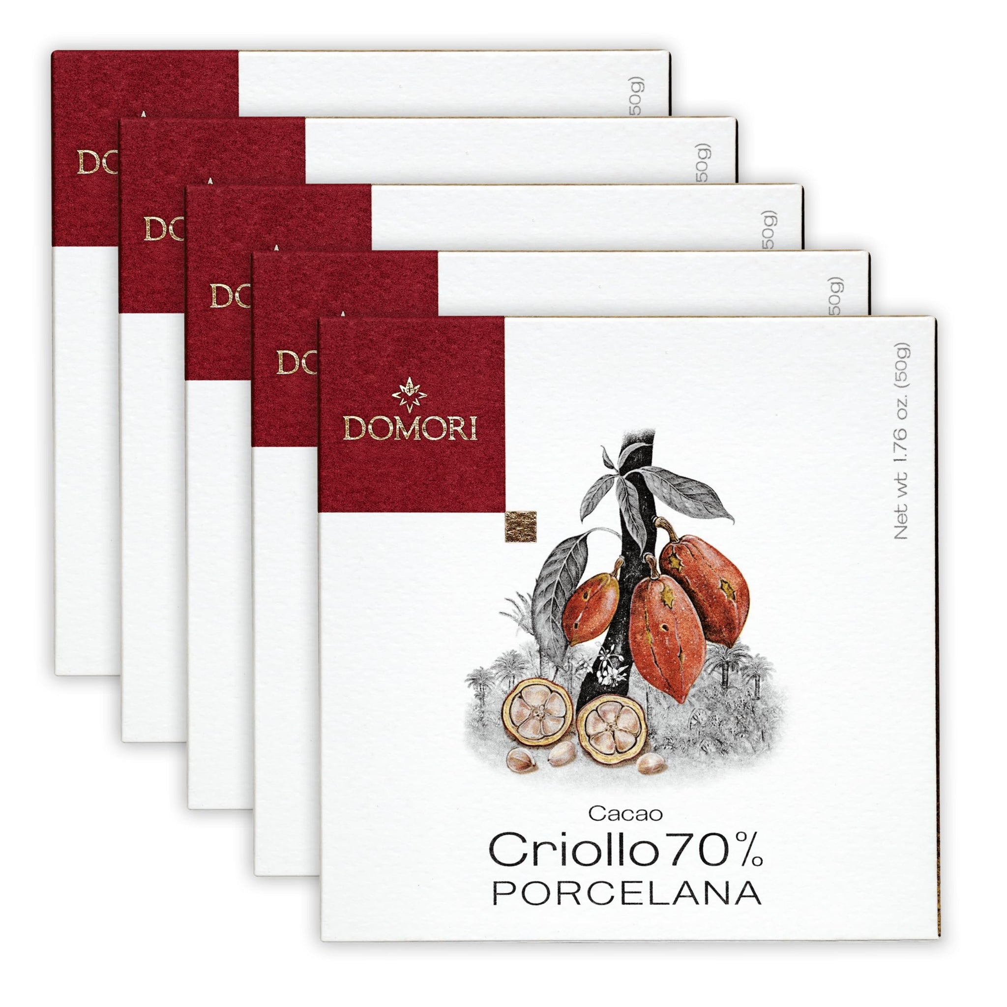 Domori Porcelana 70% Dark Chocolate 5 Pack - Italian Chocolate - Bean-to-Bar, Direct Sourced - Gluten-Free, Vegan - Bundle