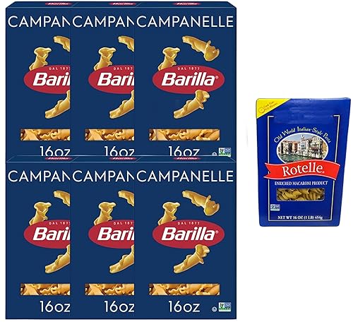 Barilla Campanelle Pasta | Non-GMO Pasta Made with Durum Wheat Semolina, 16 oz (Pack of 6) & Market Basket Rotelle Pasta Italian-Style, 12oz