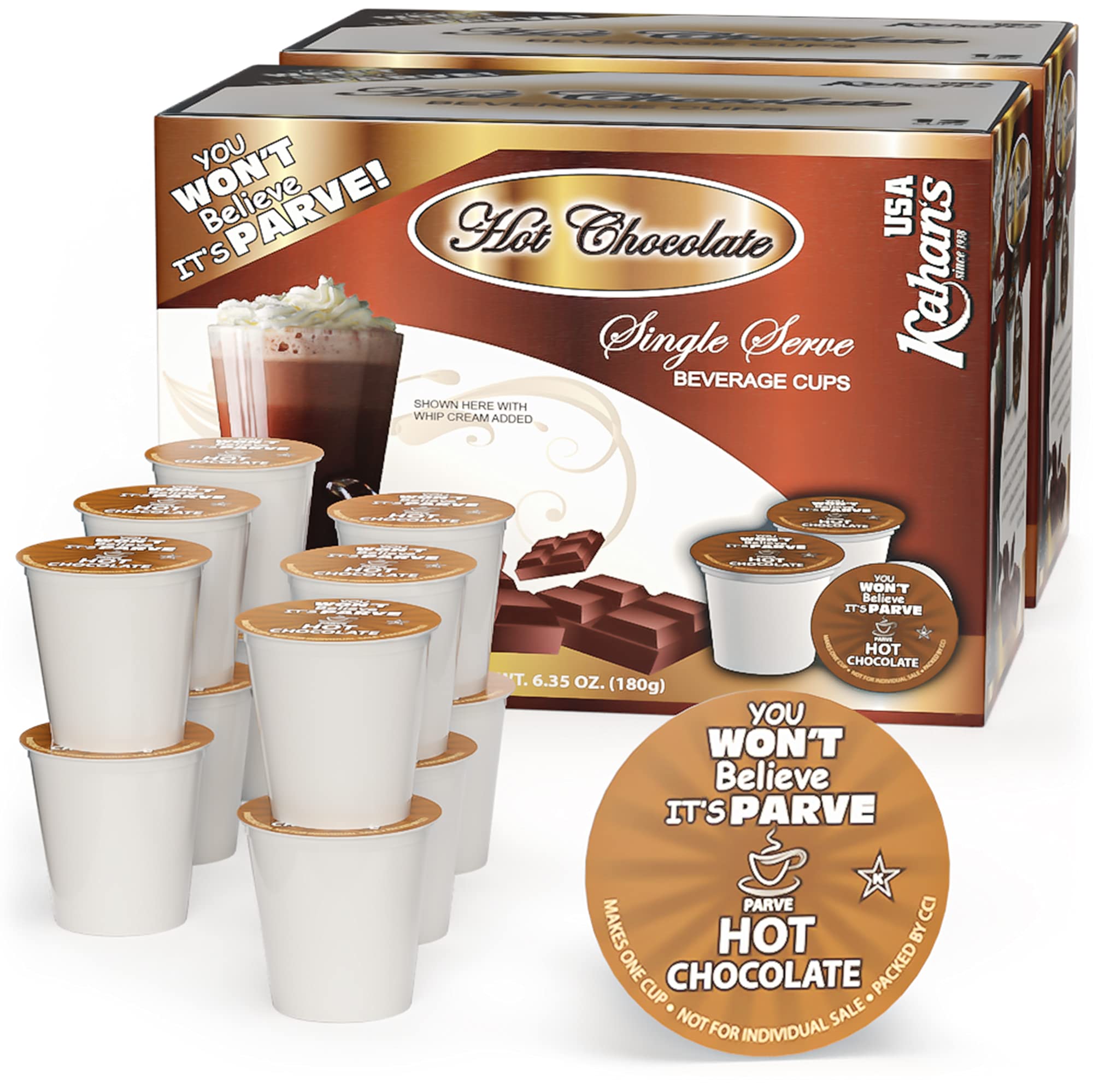 Dairy Free, Hot Chocolate Cups, Compatible with all standard Coffee Makers, (2 Pack, Total 24 cups), Caffeine Free, You Won‘t Believe it's Parve!