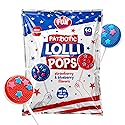 Patriotic Candy - 40 Count - 4th of July Lollipops Individually Wrapped - Red White and Blue Candy - Double-Sided Flat Lollipops - Strawberry