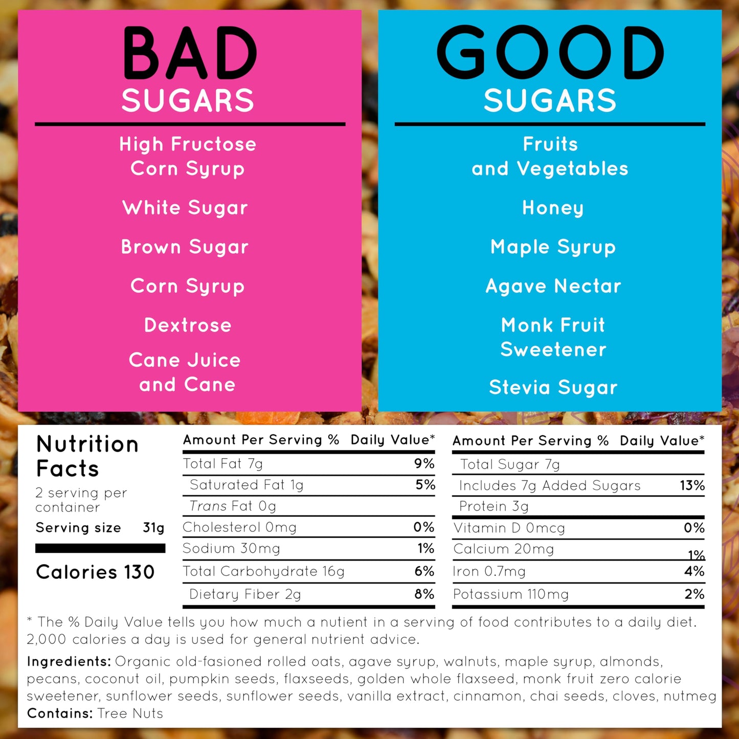 YÜJ Organic Vegan Granola | Original Recipe Snack Packs (2oz) | Pack of 6