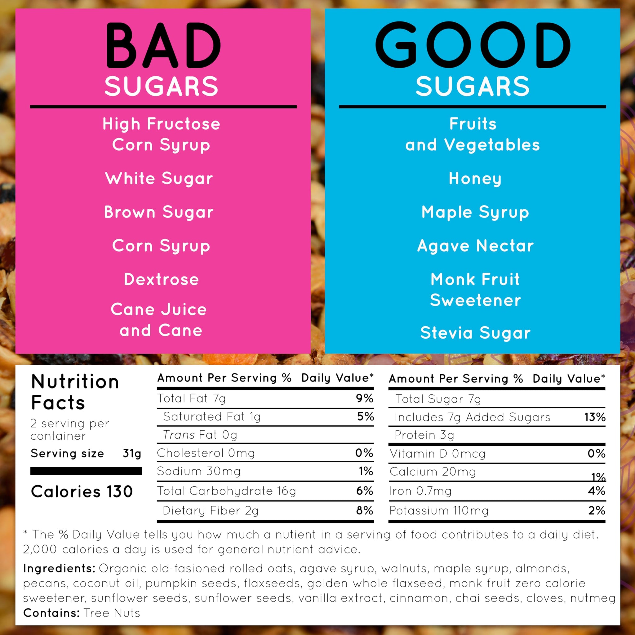 YÜJ Organic Vegan Granola | Original Recipe Snack Packs (2oz) | Pack of 6