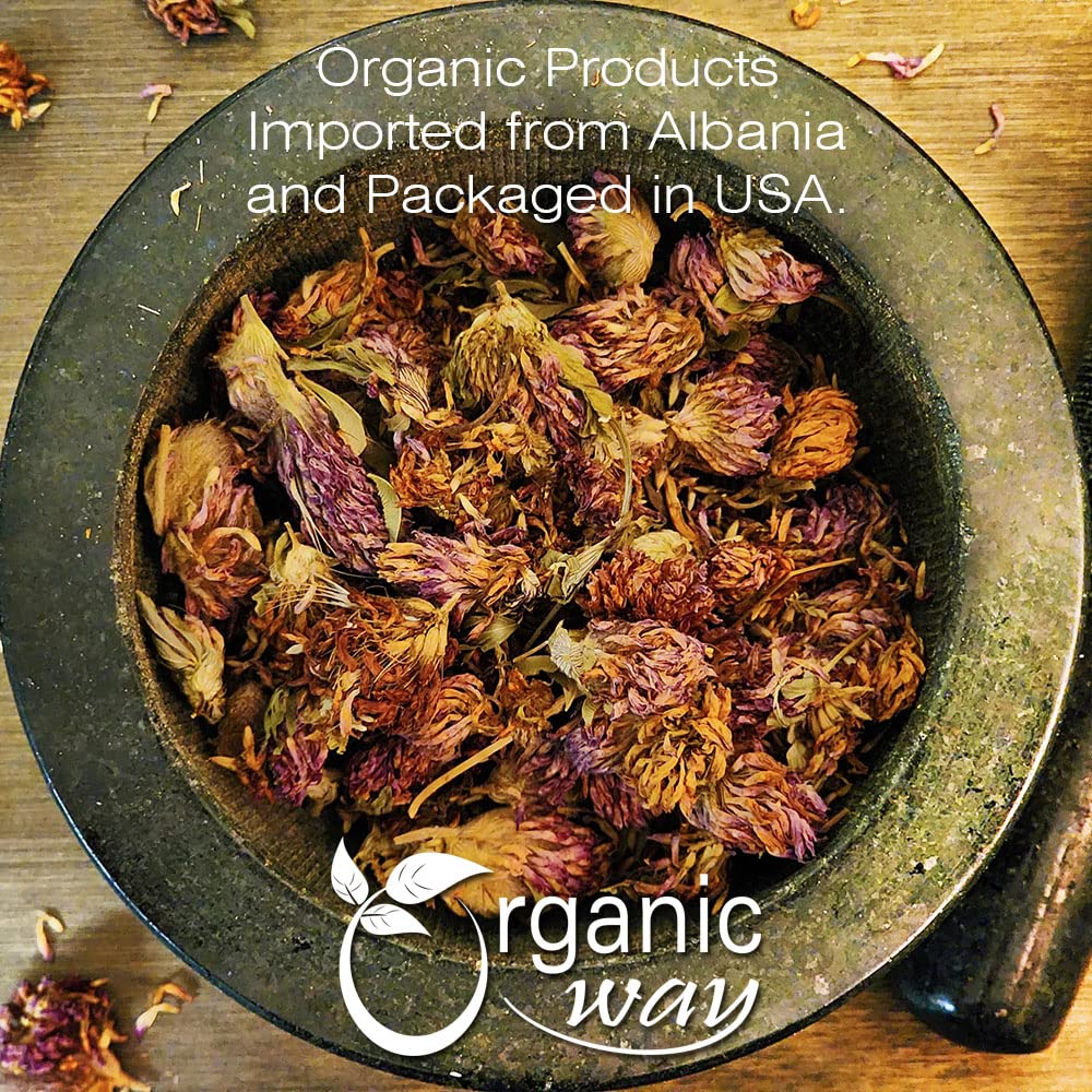 Organic Way Red Clover Blossoms Dried Whole - Herbal Tea | European Wild-Harvest | Organic & Kosher Certified | Raw, Vegan, Non GMO & Gluten Free |