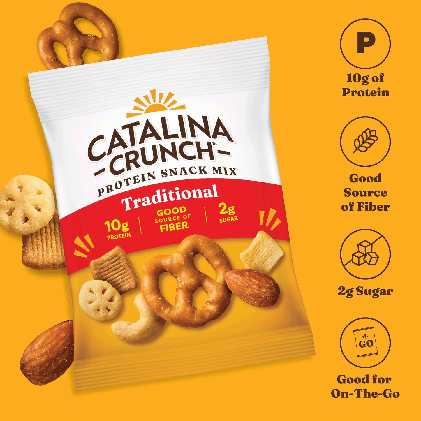 Catalina Crunch Protein Snack Mix - 10g Protein, 2g Sugar per Snack Size Pouch - Good Source of Fiber - Gluten Free - Traditional - 1.23 oz pouch
