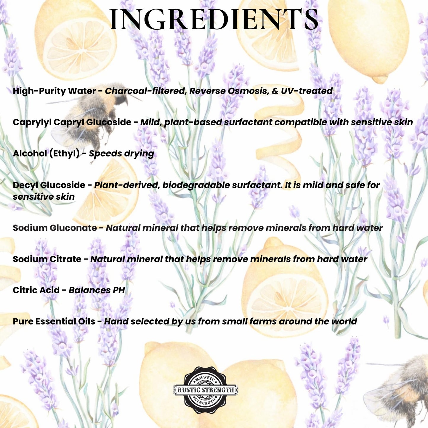 Rustic Strength Lots of Purpose Spray Cleaner with Lavender and Lemon Essential Oils, Multi-Purpose, Plant Based, Non-Toxic, 16 Fl Oz