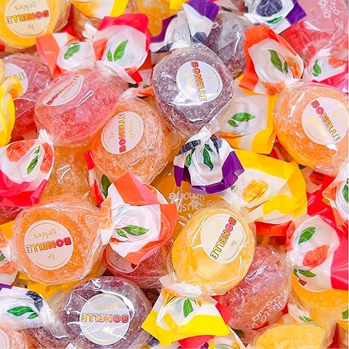 Bonelle Italian Fruit Jelly Candy | 1 Pound Bag | Vegan Dye Free Candy Individually Wrapped | Lemon, Strawberry, Orange, Blackberry | Naturally