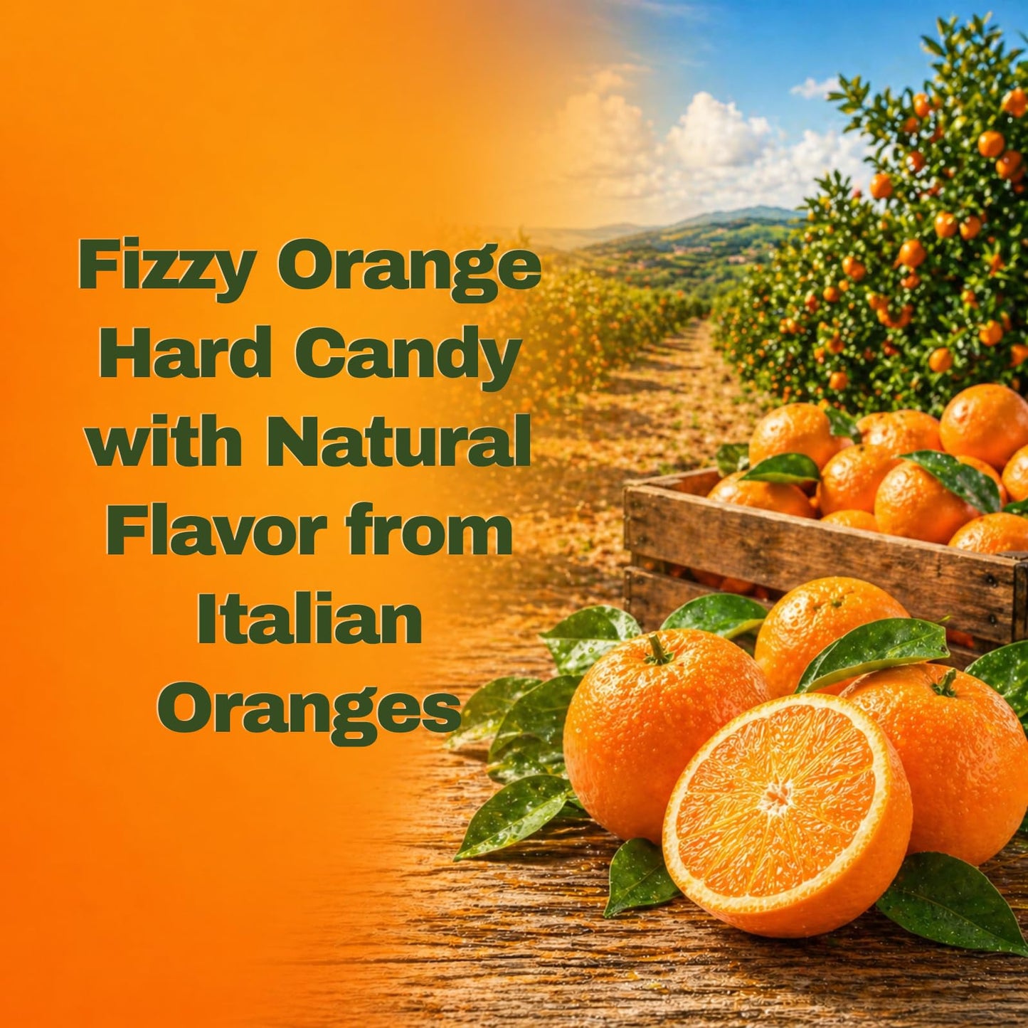 Sanniti Arancini Sparkling Candy, 6.17 oz (175g) Fizzy Orange Hard Candy with Natural Flavor from Italian Oranges, Product of Italy