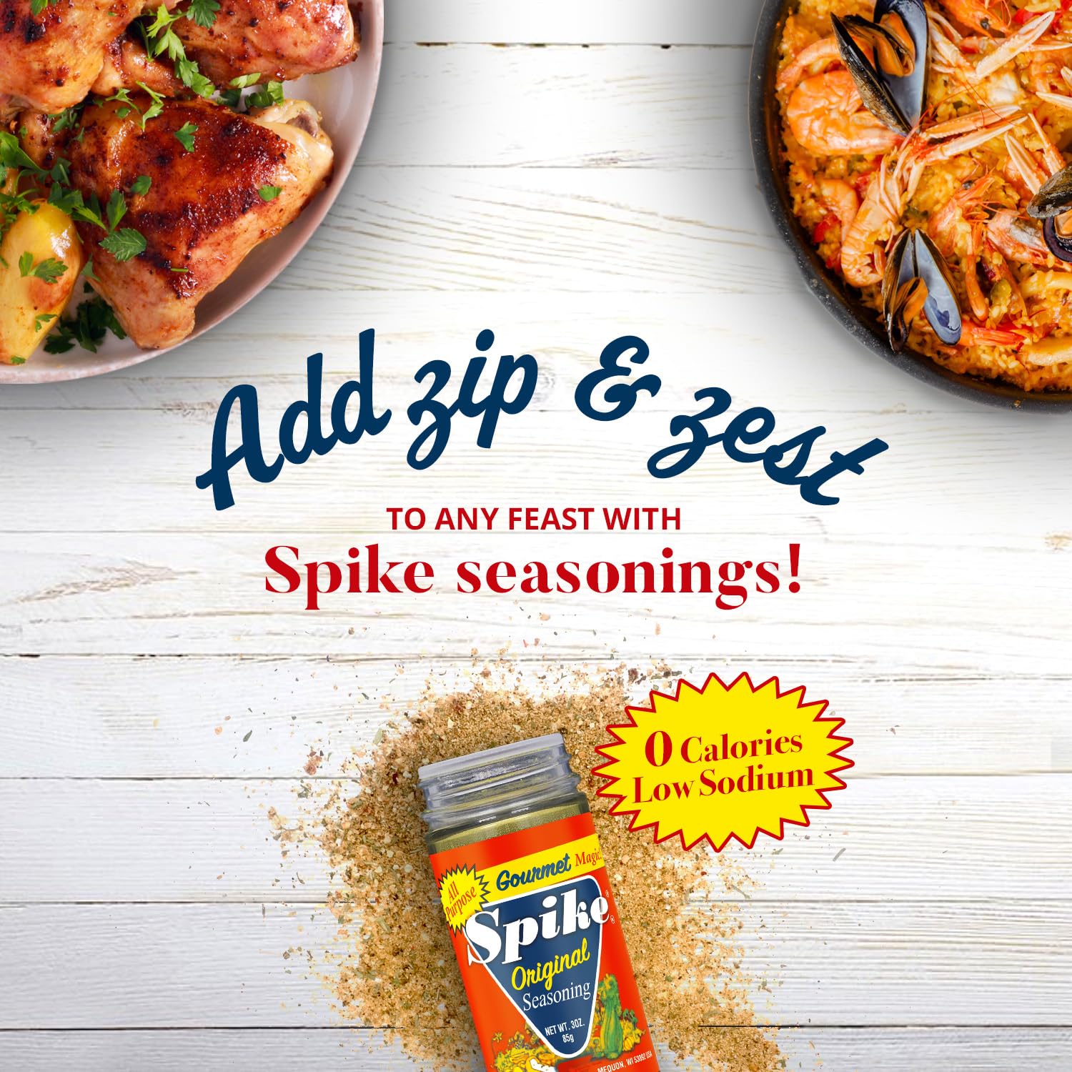 Spike Seasoning, Original Gourmet Magic All-Purpose MSG-Free Seasoning Salt Blend, 3 Oz