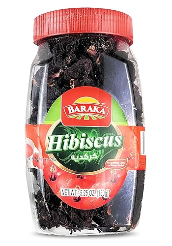 Baraka Hibiscus Tea Flower Leaves | Pure Loose Leaf Hibiscus Flower Petals in Jar | No Preservatives, No Additives, Natural Caffeine-Free Herbal Tea