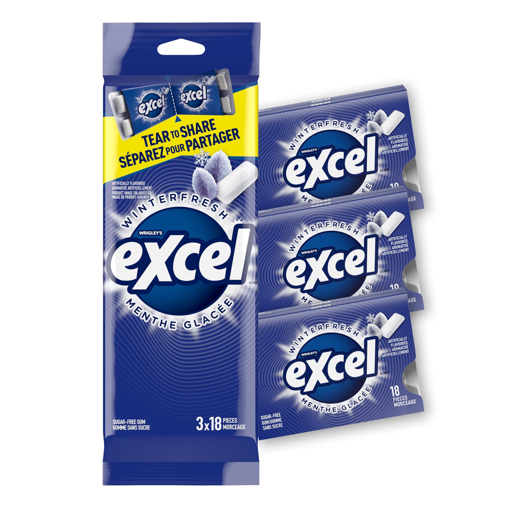 Excel Winterfresh, Sugar Free Chewing Gum, Multipack, 3 Packs, 18 Pellets Per Pack, Multi