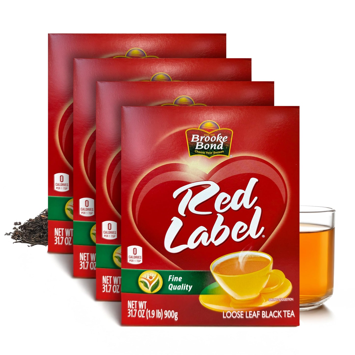 Red Label Tea by Brooke Bond | Loose Tea | Black Tea | Compatible for Chai & Milk | Premium Blend | Refreshing Taste | 900 Grams (Pack of 4)
