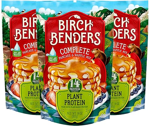 Birch Benders Plant Protein Pancake & Waffle Mix, Vegan, 14 g Plant-Based Protein, Whole Grains, Just Add Water, 14 oz (Pack of 3)