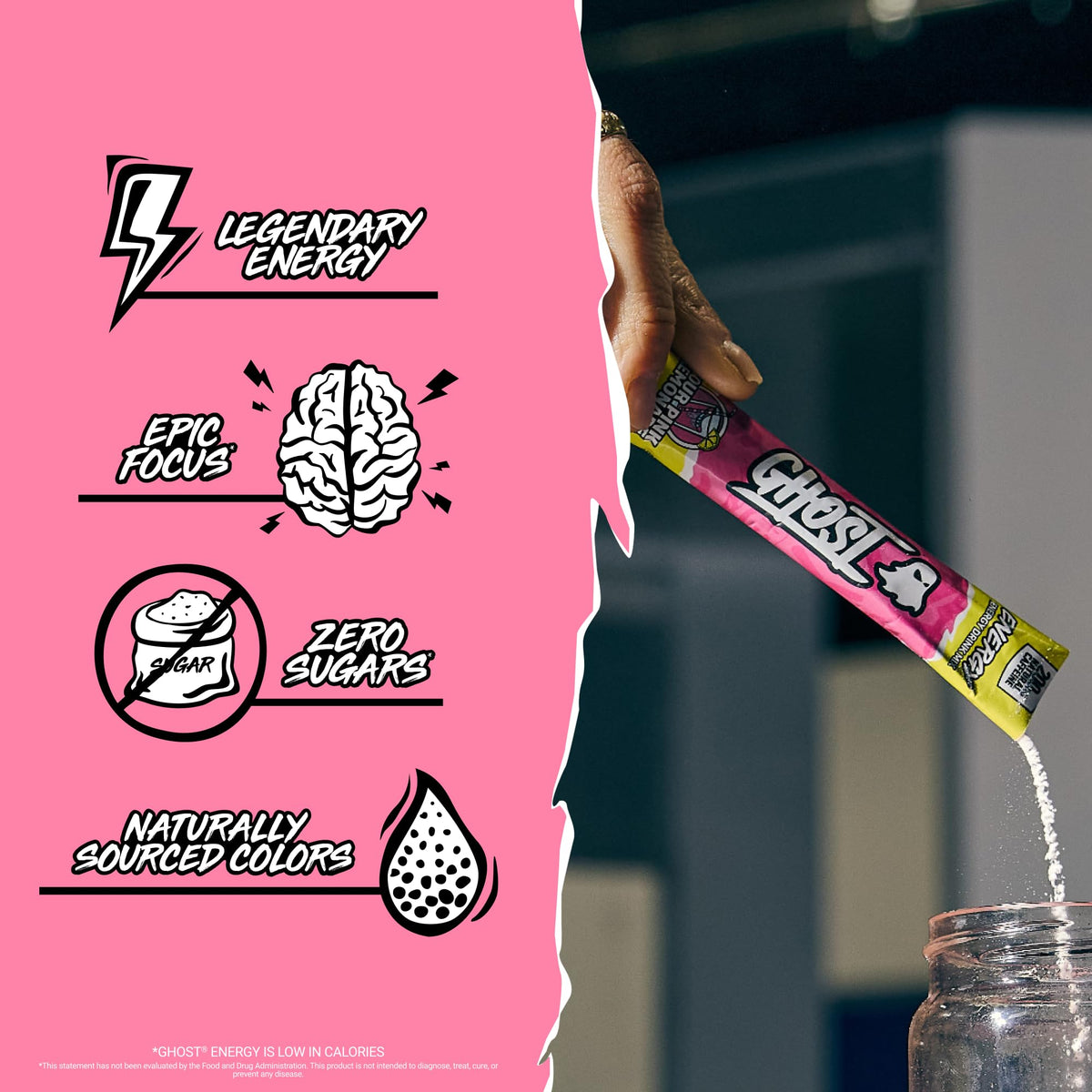 GHOST Sugar-Free Energy Drink Packets, Pink Lemonade, 24 Sticks
