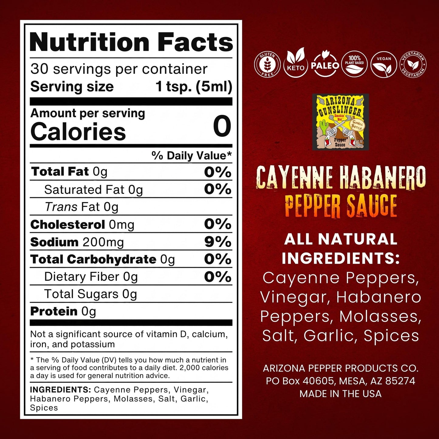 Arizona Gunslinger Cayenne Habanero Pepper Sauce, Bold Habanero Hot Sauce Made with Cayenne Peppers for a Fiery Southwest Kick, Perfect for Adding