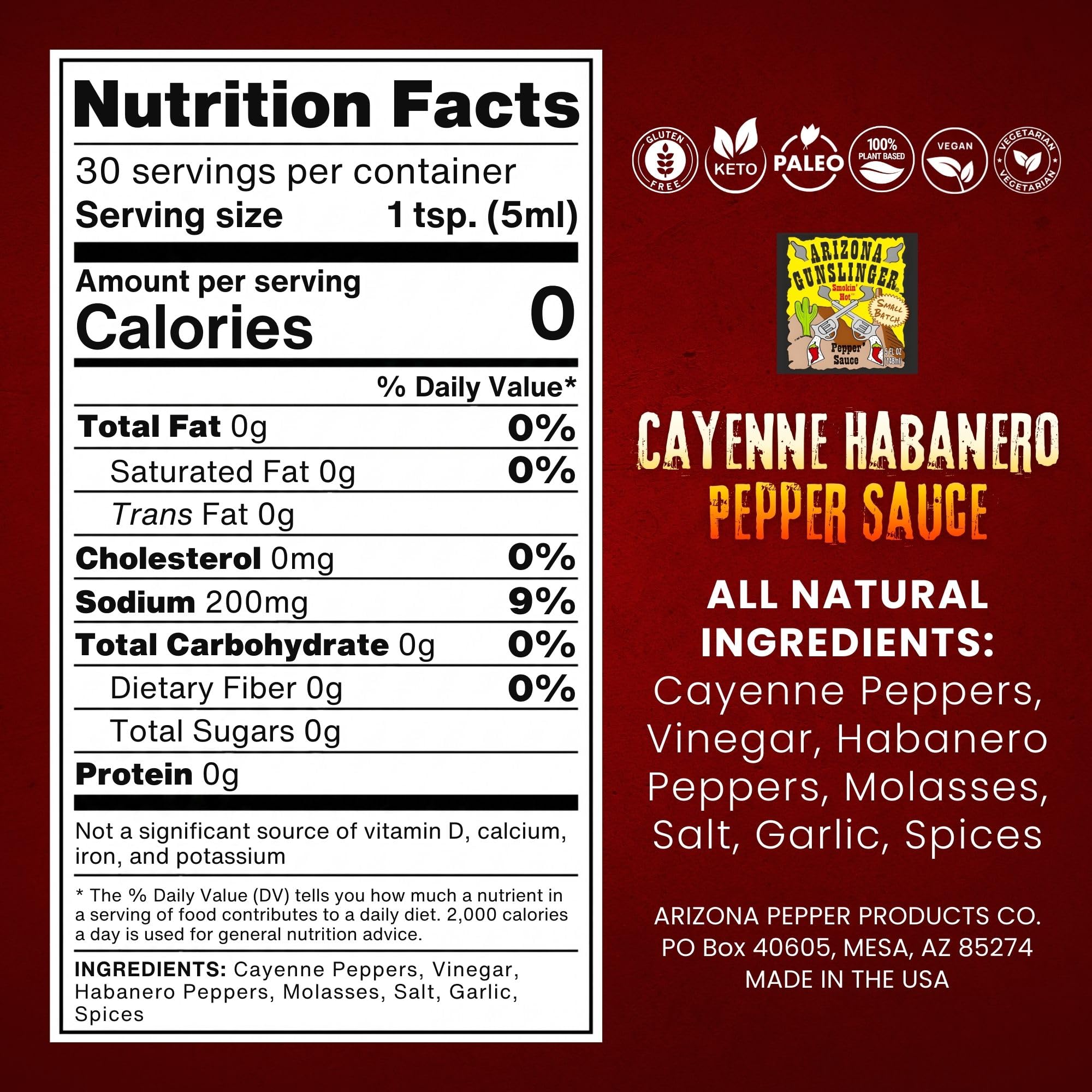 Arizona Gunslinger Cayenne Habanero Pepper Sauce, Bold Habanero Hot Sauce Made with Cayenne Peppers for a Fiery Southwest Kick, Perfect for Adding