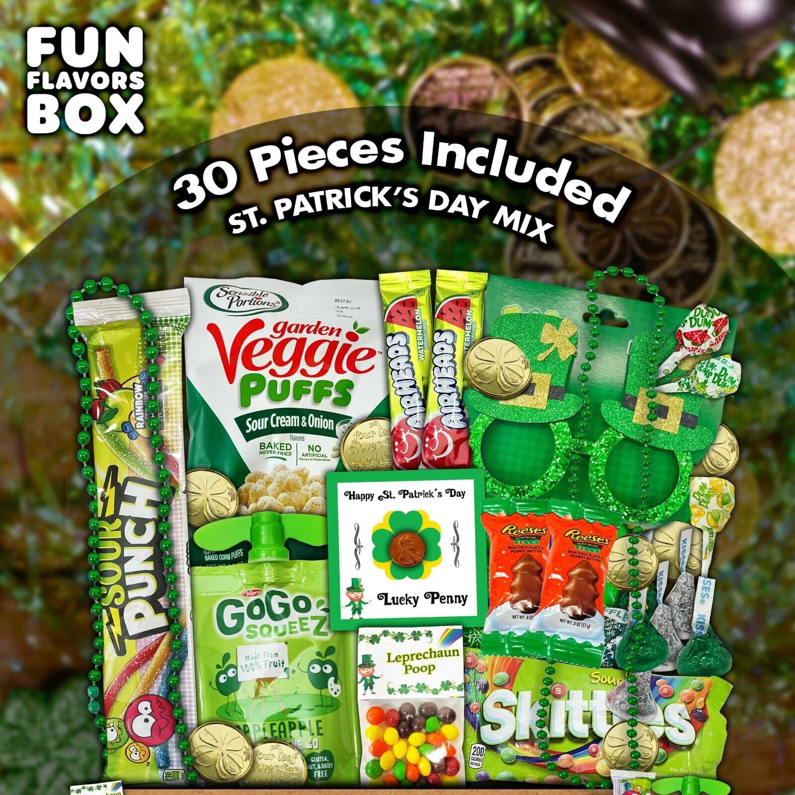St Patrick’s Day Variety Pack Gift Basket Care Package, Candy, Chips Lucky Irish Themed Gift Box