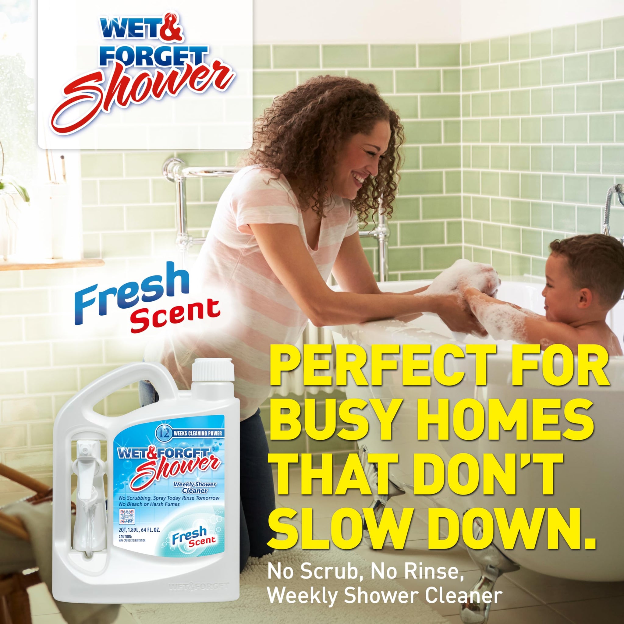 Wet & Forget Shower Cleaner Spray Multi-Surface Weekly Application Requires No Scrubbing, Bleach-Free Formula, Ready to Use, Fresh Scent, 3 Months