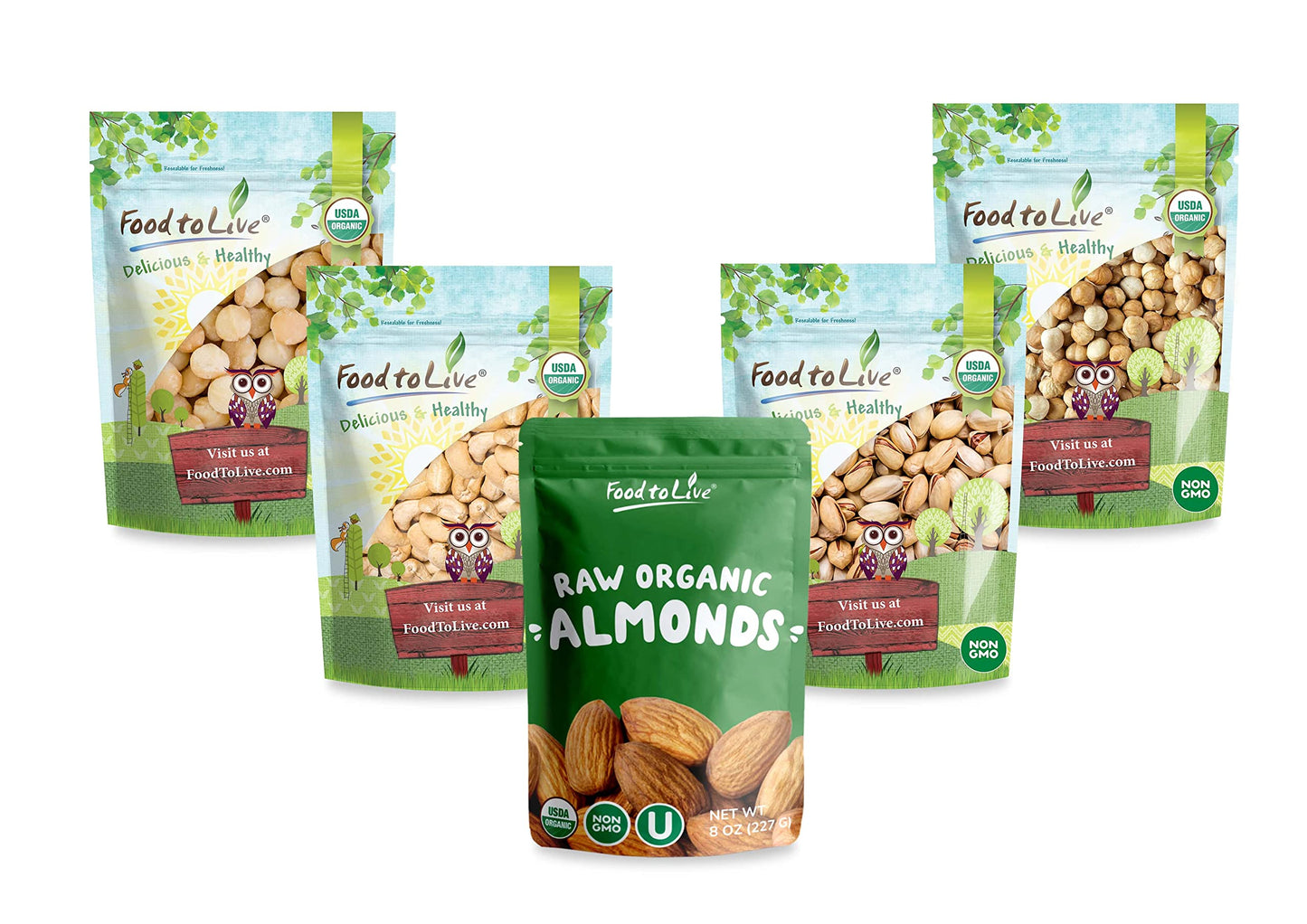 Food to Live Organic Brooklyn Nuts Gift Box - Make your day with our Roasted Blanched Hazelnuts, Roasted and Salted Pistachios, Raw Cashews, Almonds