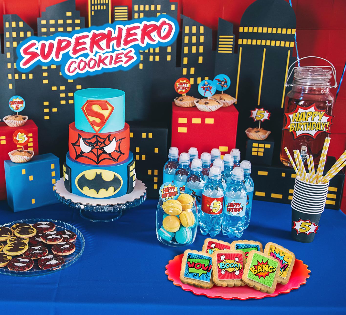 Superhero Cookies 24 Pack | Bulk Party Favors Birthday Party | Individually Wrapped | Pow Boom Bang Wow Treats Snacks