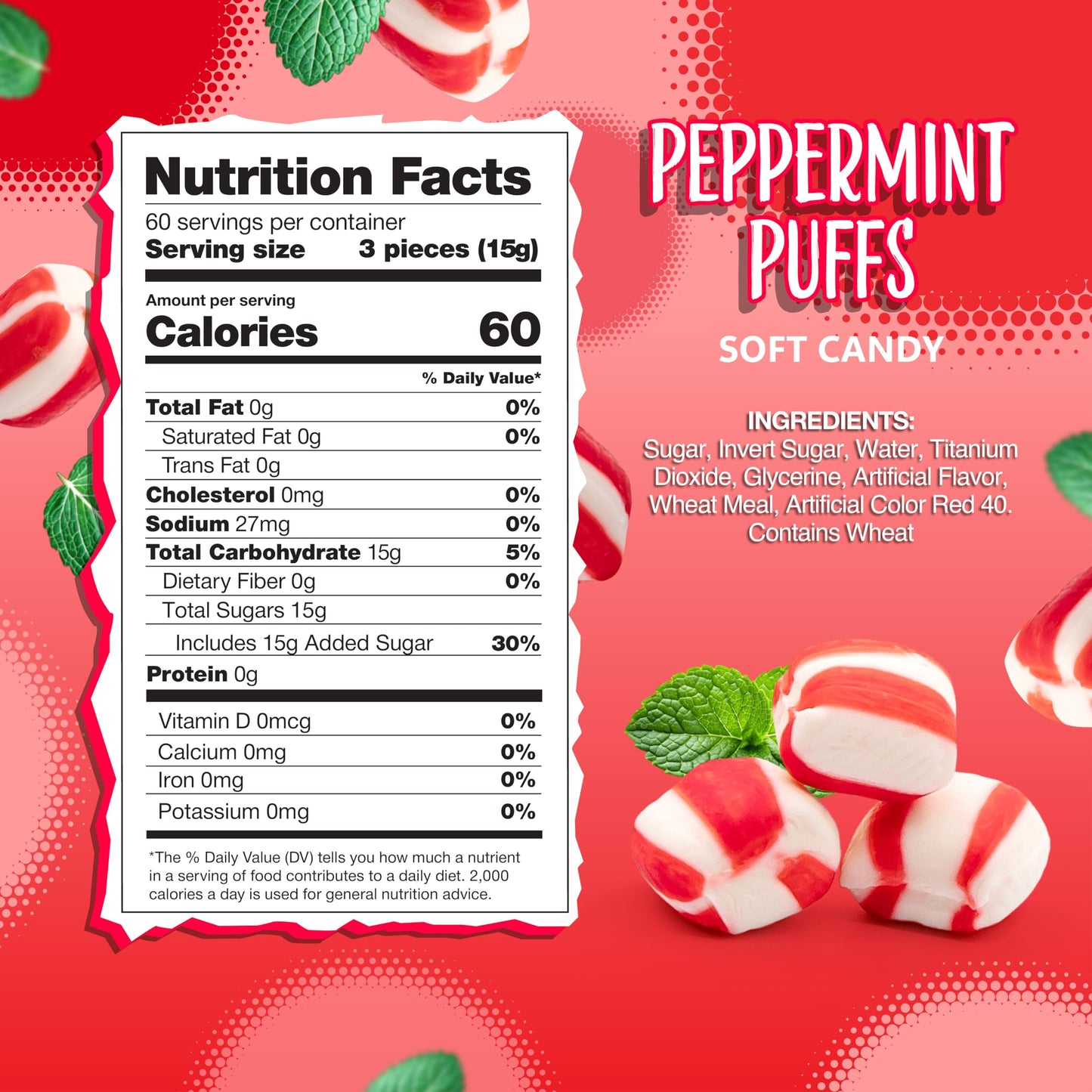 Peppermint Puffs Candy | 2-Pound Bag | Refreshing Mints, Individually Wrapped