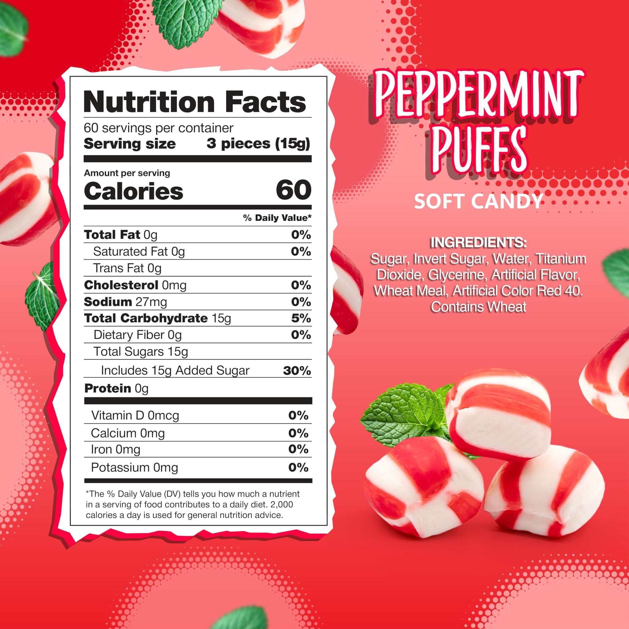 Peppermint Puffs Candy | 2-Pound Bag | Refreshing Mints, Individually Wrapped
