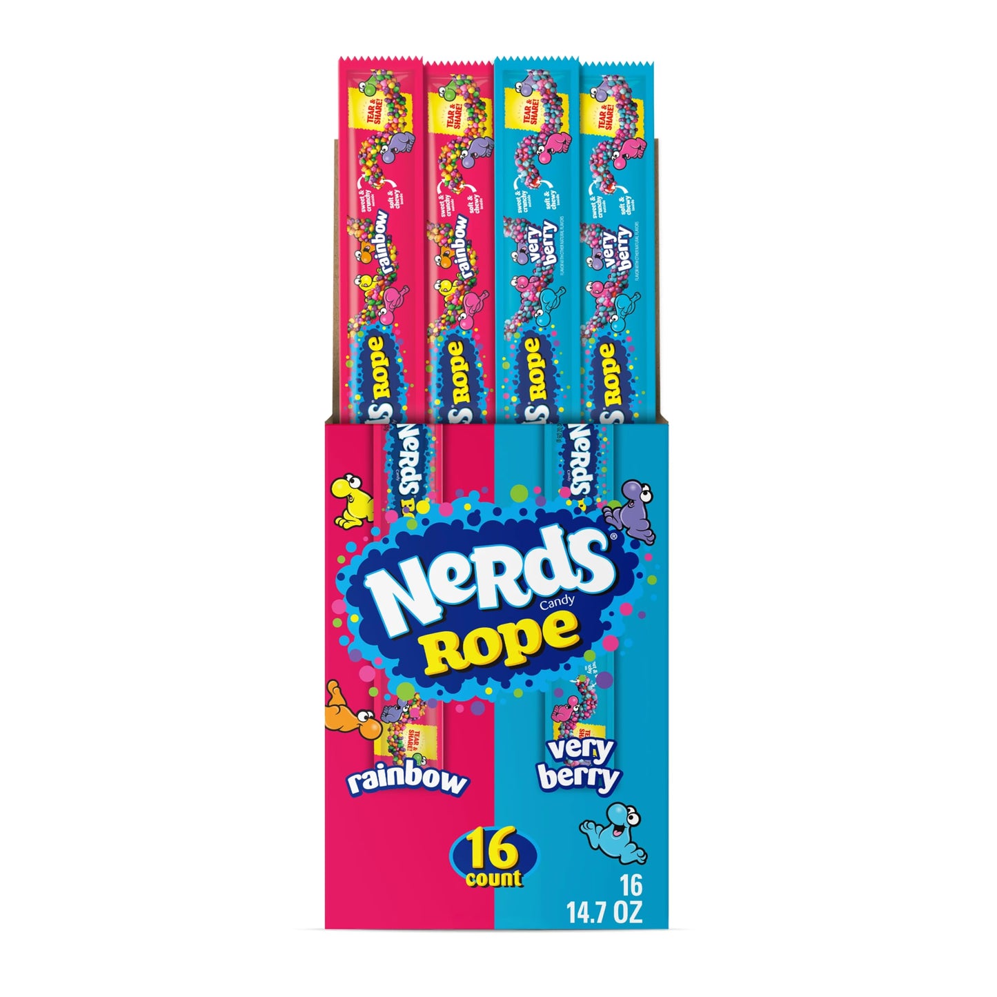 NERDS Rope, Candy, Variety Box, Rainbow & Very Berry, 0.92oz (16 ct)