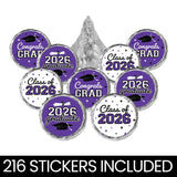 DISTINCTIVS Class of 2026 Graduation Candy Stickers for Chocolate Drops, Purple Grad Party Favors - 216 Count